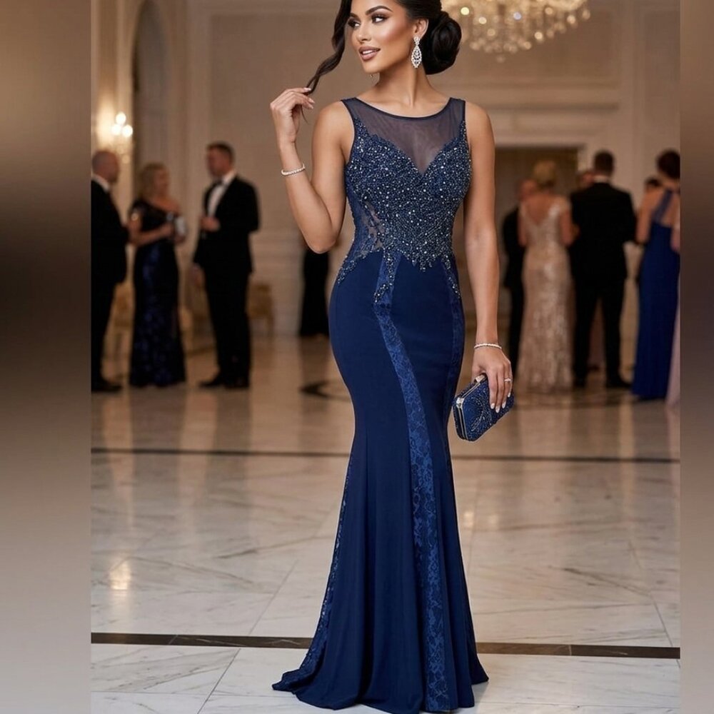 royal Queen blue beaded navy dress cocktail/Prom